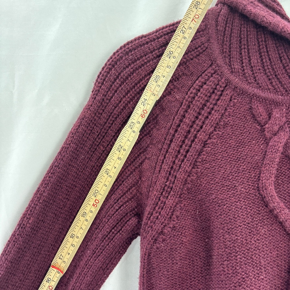 Athleta Merino Wool Cable Knit Hoodie Sweater Medium Burgundy Soft Warm Pullover - Picture 14 of 16